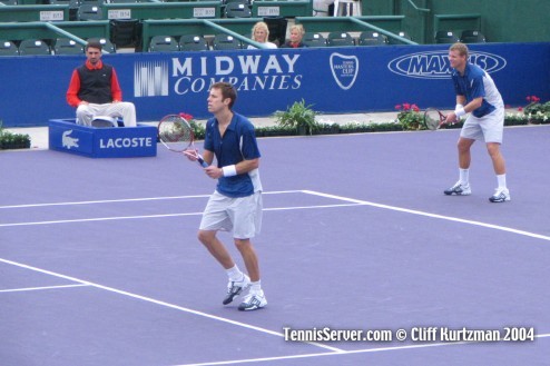 Tennis - Daniel Nestor (service line) and Mark Knowles (baseline)