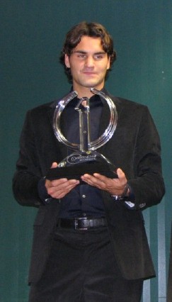 Roger Federer with Masters Cup Trophy