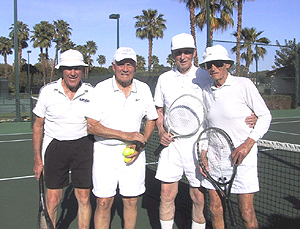 l. to r. Ed Baumer, John
Shelton, Roland Sharer, Emil Johnson.  Baumer-Shelton
def. Sharer-Johnson 7-6, 1-6, 6-4