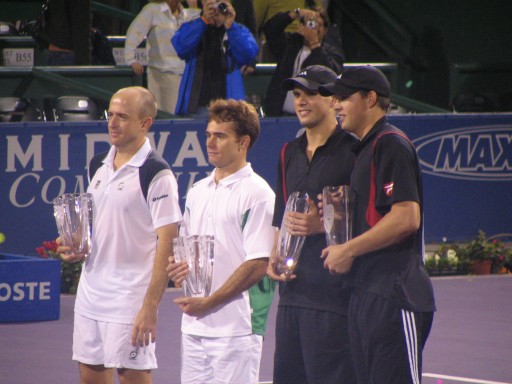 Masters Cup Doubles Runners-Up Kevin Ullyett (left) Wayne Black (2nd from left) and Doubles winners Mike and Bob Bryan.